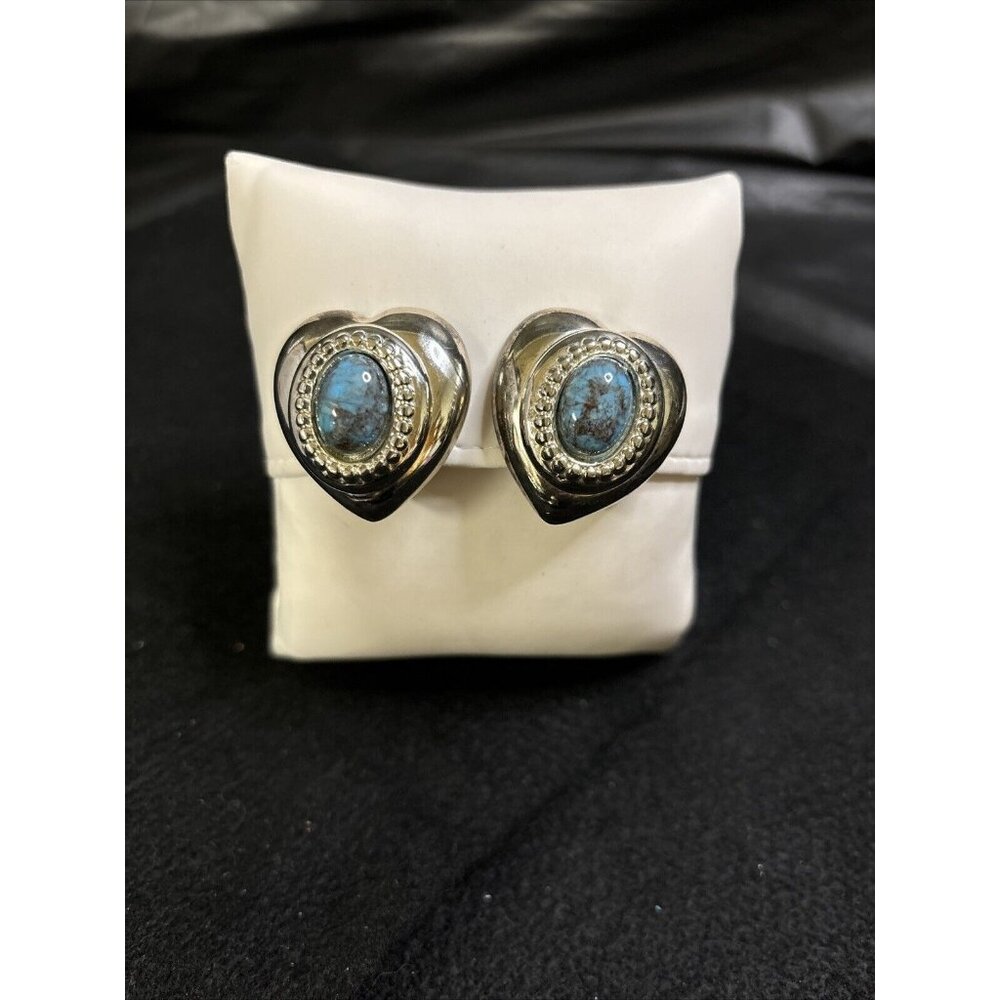 Silver and Turquoise Heart shaped Clipon Earrings. western